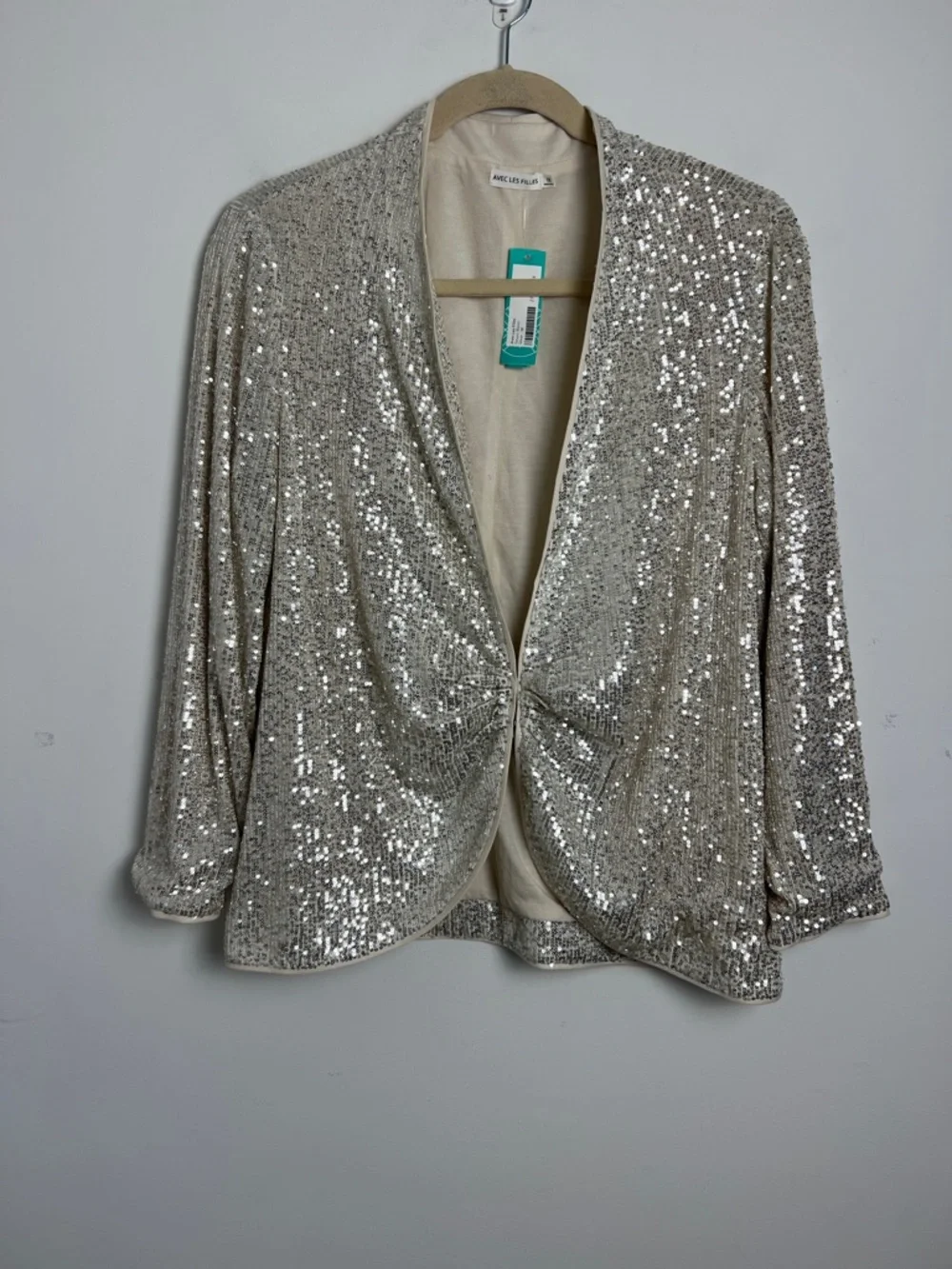 NEW Avec Les Filles X Stitch Fix Collaboration Silver Cream Sequin Formal Jacket